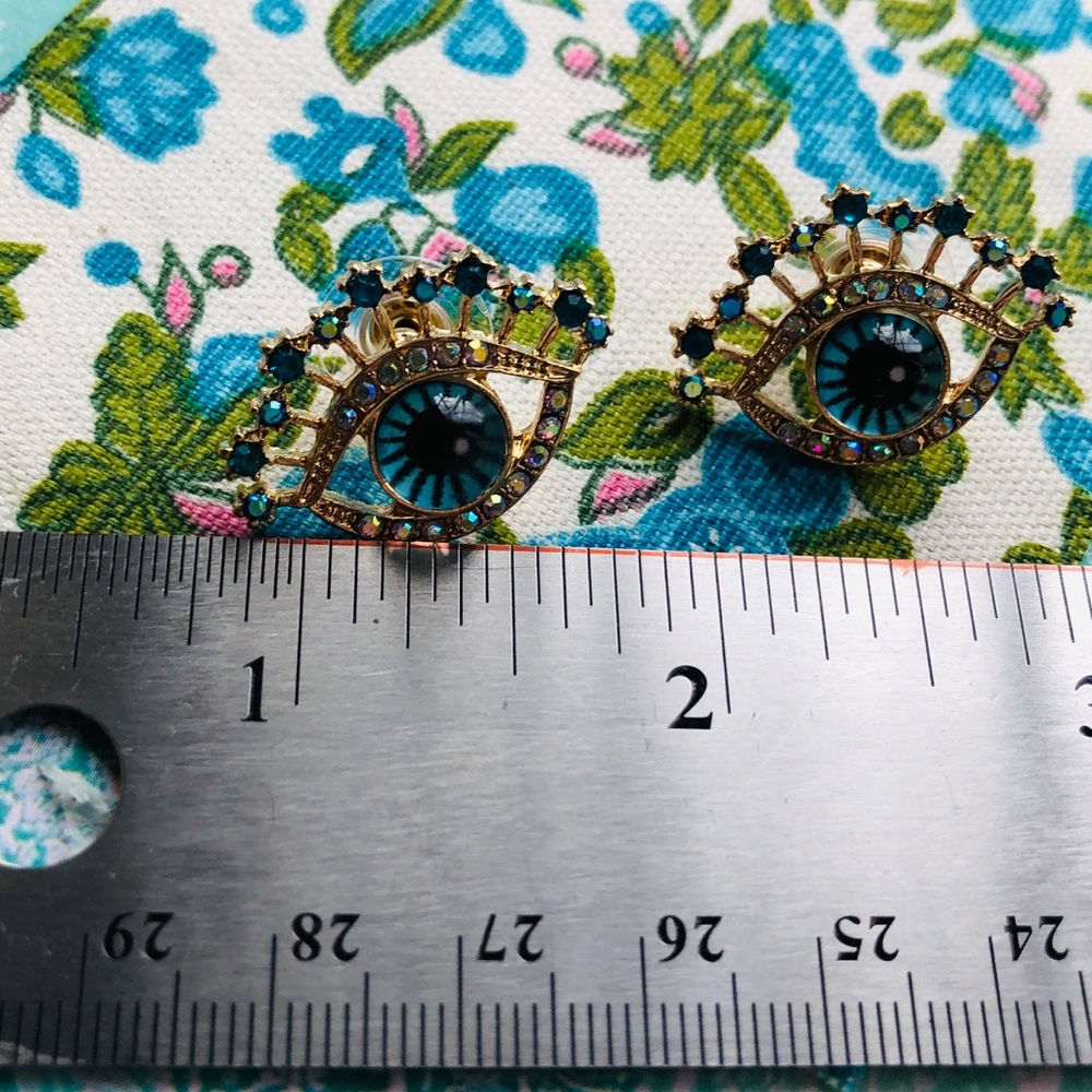 Evil Eye Earrings Ancient Symbol with small colorful rhinestones - Picture 2 of 5
